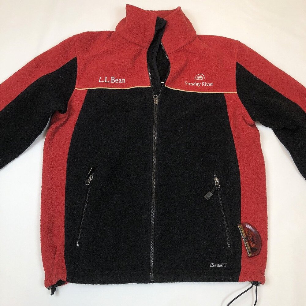 LL Bean Mens Sunday River Ski Resort Black & Red Fleece Full Zip  Jacket Medium - Picture 3 of 10